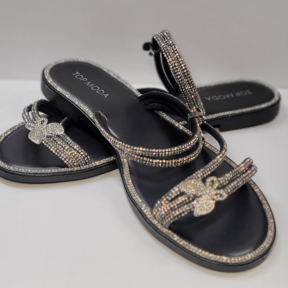 Top Moda Black Rhinestone Sandals - Picture 10 of 11